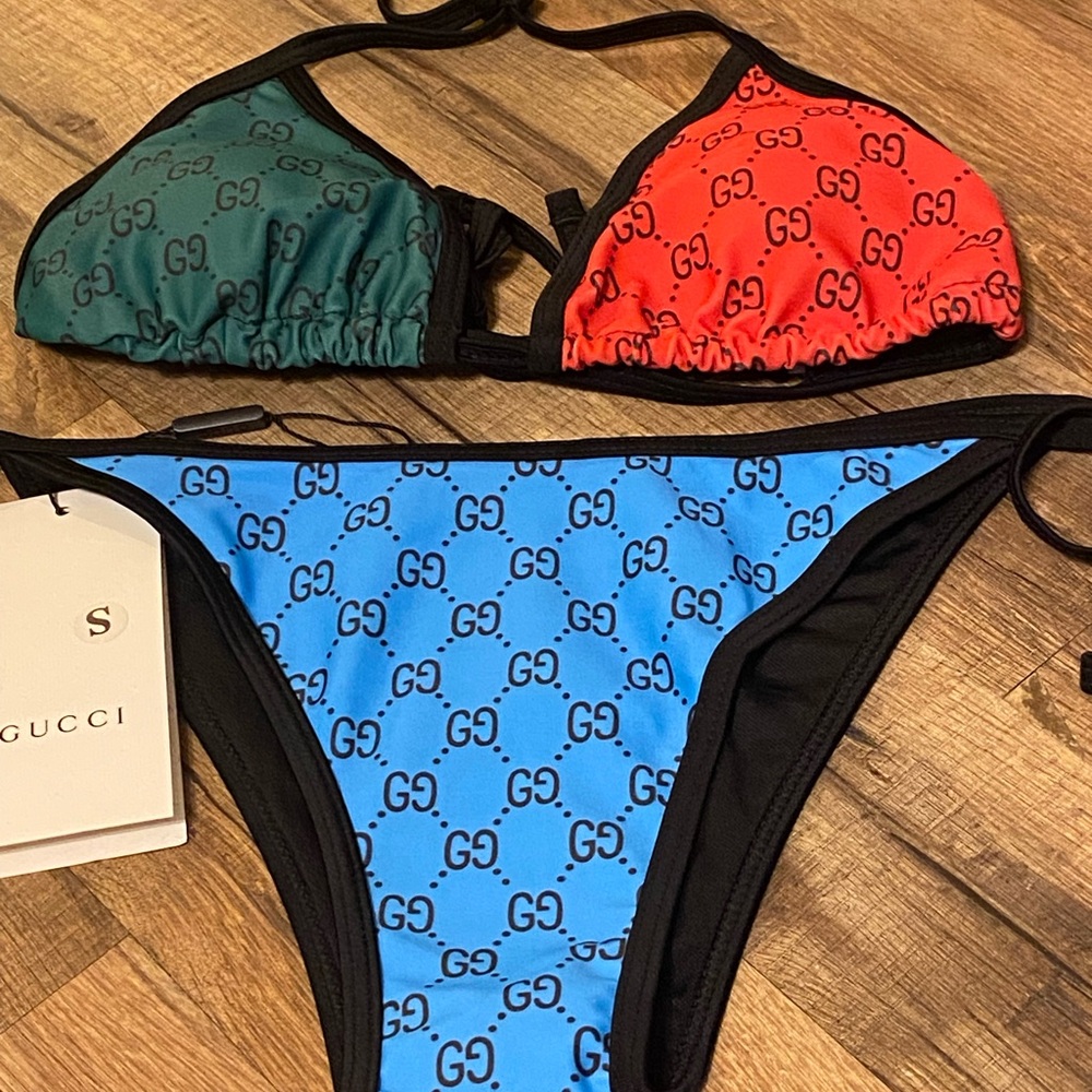 Gucci Tri-Color Logo Bikini Set - Green, Red, Blue